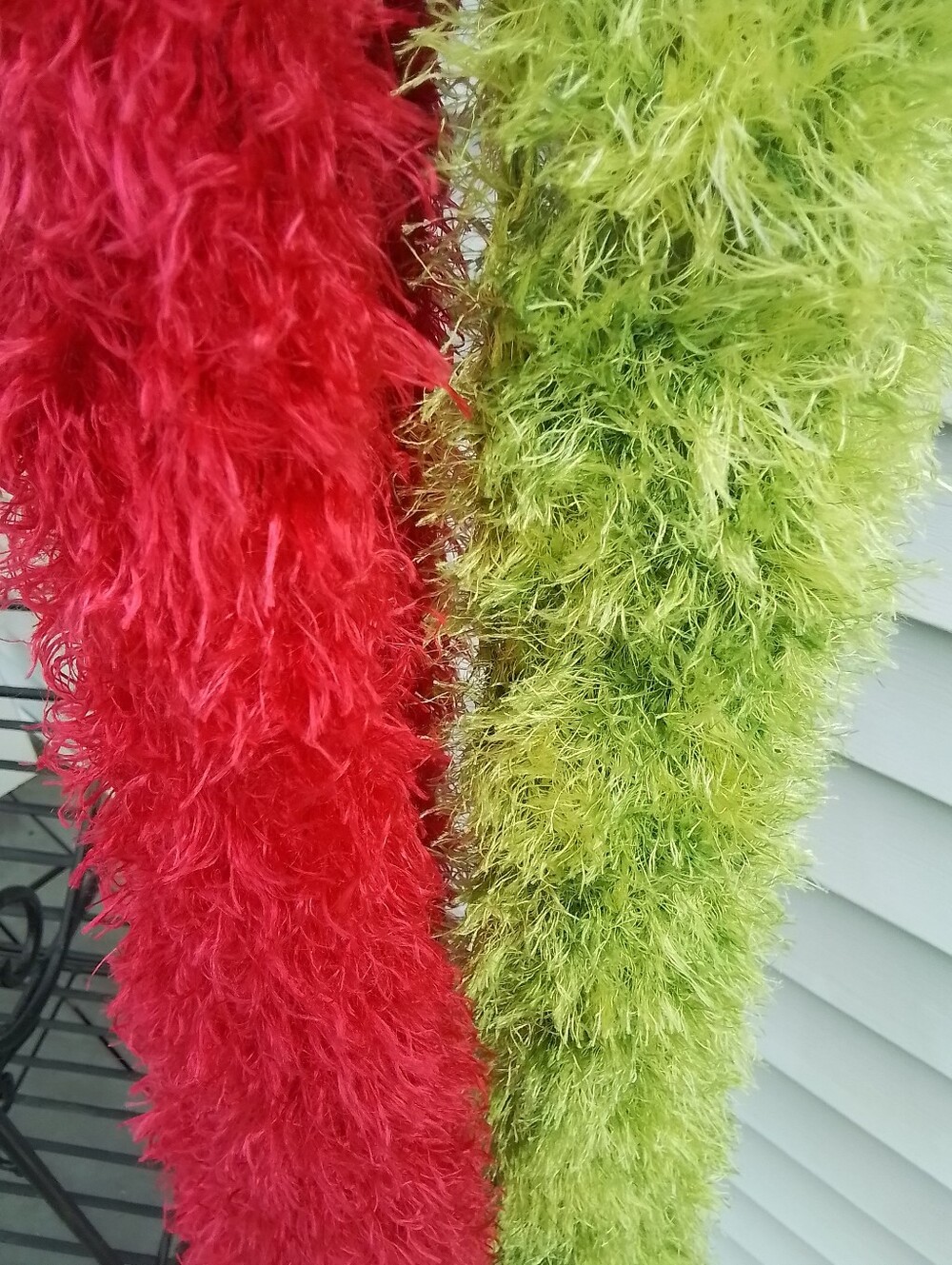 Bright Red and Lime Green Feather Boas - Soft Fuzzy Scarves